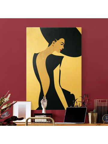 WALLART Leinwandbild Gold - Dame mit Hut in Dunkelblau in Blau