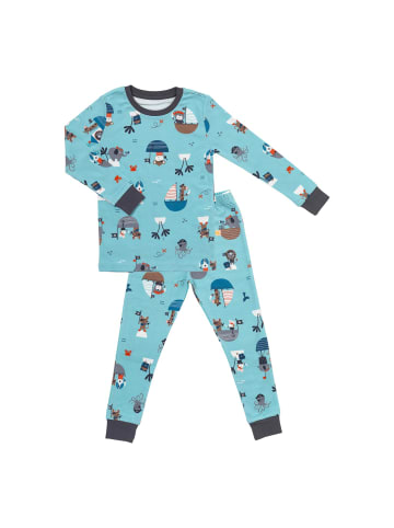 Schlummersack Kinder-Pyjama aus Bio Baumwolle in Hellblau-Rot