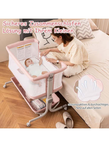 COSTWAY 3 in 1 Beistellbett in Rosa