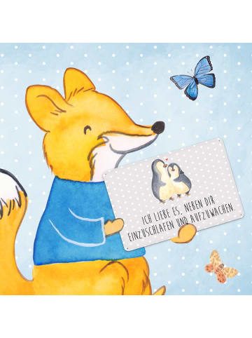 Mr. & Mrs. Panda Wandbild Pinguine Einschlafen mit Spruch in Grau Pastell