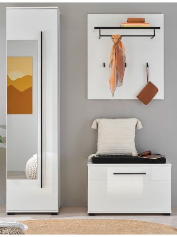 Furn.Design Garderoben-Set weiß Hochglanz 4-teilig 140 cm, Flurgarderobe mit Spiegel