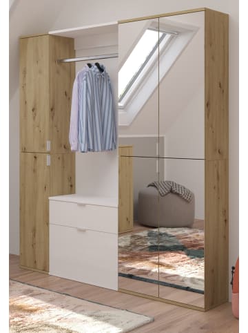 Inn.Furn Garderoben-Set Eiche, weiß Hochglanz 152 cm, Komplettset mit viel Stauraum