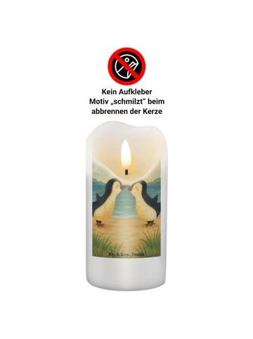 Mr. & Mrs. Panda Stumpenkerze Pinguine Kuss Design ohne Spruch in Weiß