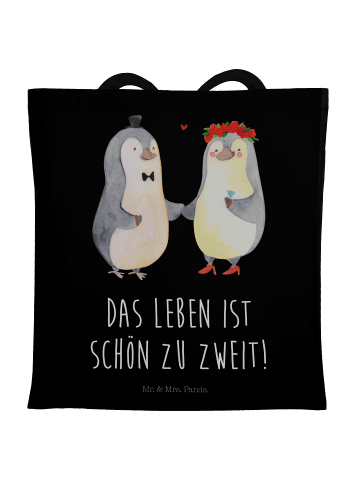 Mr. & Mrs. Panda Umhängetasche Pinguin Heirat mit Spruch in Schwarz
