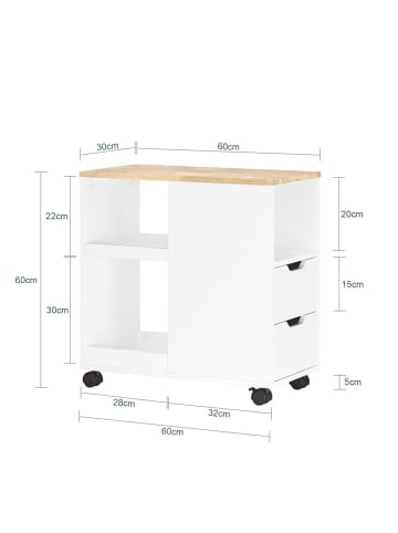 SoBuy Rollcontainer in Reinweiß - (W) 30 x (H) 60 x (L) 60 cm