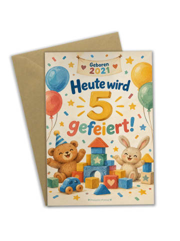 Glückwunschkarte Geburtstag 5. Geburtstag Baukl... in Weiß