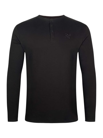 SikSilk T-Shirt Henley in Black