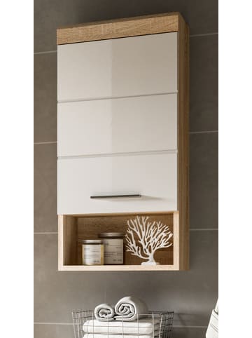 Inn.Furn Hängeschrank weiß Hochglanz, Eiche 37 cm, Badschrank hängend