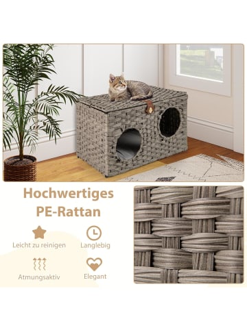 COSTWAY Katzenhaus aus PE-Rattan in Grau