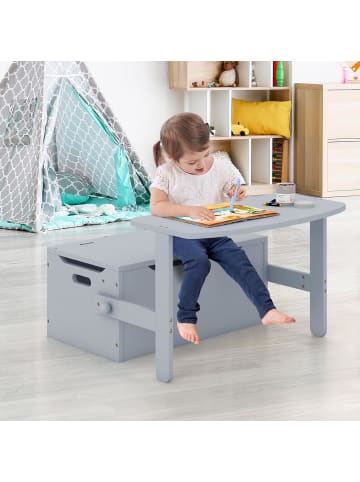 COSTWAY 3 in 1 Kindertisch mit Sitzbank in Grau