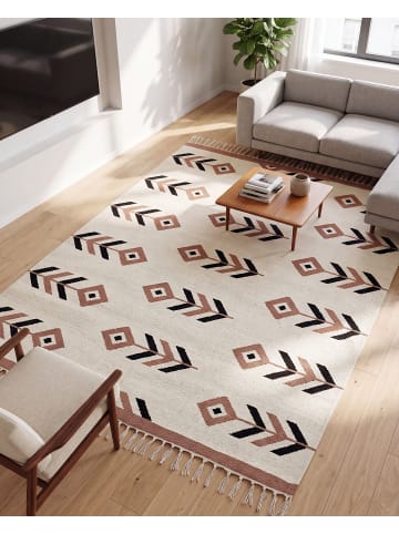 Kelim NIAVAN in Beige/Schwarz - (W) 200 x (L) 300 cm