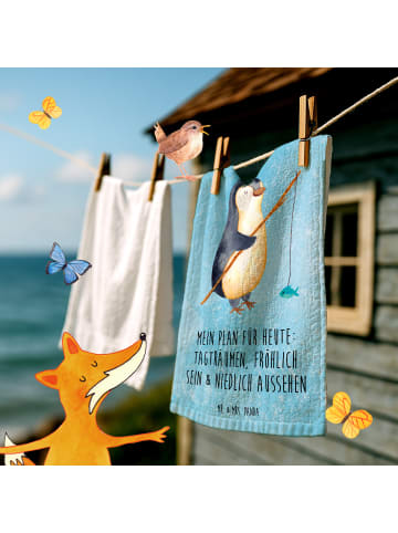 Mr. & Mrs. Panda Gästehandtücher Pinguin Angler mit Spruch in Eisblau