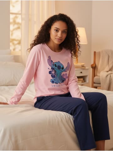 Lilo & Stitch Disney Lilo & Stitch Schlafanzug Pyjama Set Langarm Oberteil in blau/rosa