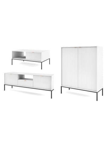 Feldmann-Wohnen Wohnzimmer-Set Nova Weiß / Schwarz 3-teilig