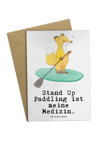Mr. & Mrs. Panda neujahrskarte Fuchs Stand Up Paddling mit Spruch in Weiß