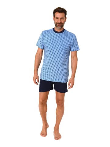 NORMANN kurzarm Schlafanzug Shorty Pyjama print - 77225 in blau
