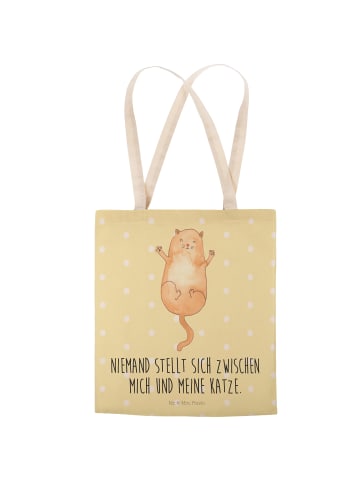 Mr. & Mrs. Panda Tote Bag Katze Umarmen mit Spruch in Gelb Pastell