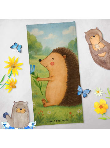 Mr. & Mrs. Panda Sporthandtuch Igel Blumen Design ohne Spruch in Gelb Pastell