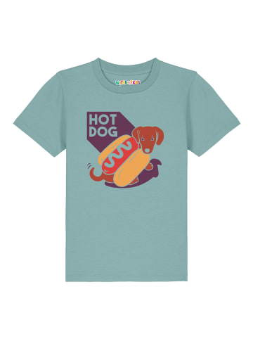 wat? Apparel T-Shirt Hot Dog in Teal Monstera