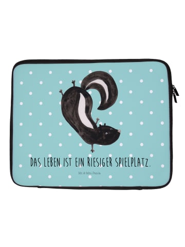 Mr. & Mrs. Panda Laptop Tasche Stinktier Handstand mit Spruch in Türkis Pastell