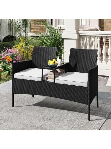 COSTWAY 2-Sitzer Gartenbank mit Tisch in Weiß