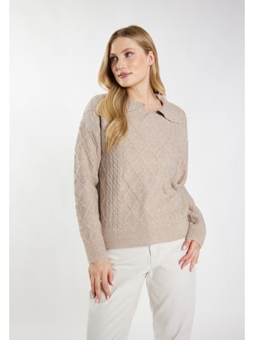 DreiMaster Damen Strickpullover in Beige Braun Melange