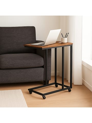 relaxdays Beistelltisch "Industrial" in Dunkelbraun/ Schwarz - (B)60 x (H)79 x (T)30 cm