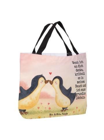 Mr. & Mrs. Panda Strandtasche Pinguine Kuss Design mit Spruch in Weiß
