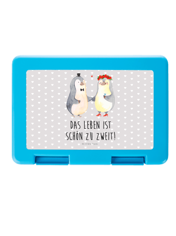 Mr. & Mrs. Panda Brotdose Pinguin Heirat mit Spruch in Grau Pastell