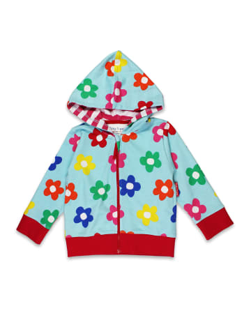 Toby Tiger Sweatjacke mit Regenbogenblumen Print in blau