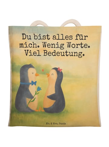 Mr. & Mrs. Panda Strandtasche Pinguin Pärchen Design mit Spruch in Weiß