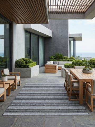 KADIMA DESIGN Teppich Outdoor Flachgewebe Vintage-Look Polypropylen Balkon in Schwarz