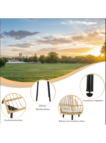 ABRIHOME Garten Lounge Set in Natur Rattan 5-teilig mit Esstisch 2 Stühlen 2 Hockern