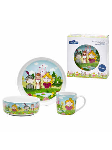VAN WELL 3er Set Kindergeschirr Set Prinzessin bunt in bunt