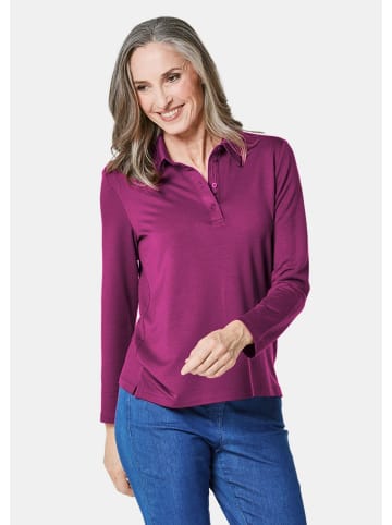 GOLDNER Langarm Poloshirt mit Schmuckband an Knopfleiste in cyclam