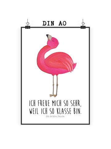 Mr. & Mrs. Panda Wandposter Flamingo Stolz mit Spruch in Weiß
