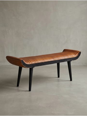 KADIMA DESIGN Sitzbank Echtleder / Massivholz Bank 125x51x38 cm Modern,