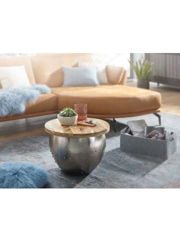 KADIMA DESIGN Couchtisch SERCHIO, rund, Industrial-Stil, Massivholz/Metall, Stauraum
