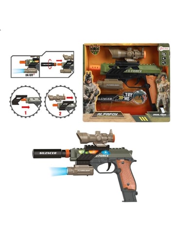 Toi-Toys Militärische Spielzeugpistole Sound & Licht Schalldämpfer Taschenlampe 3 Jahre
