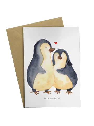 Mr. & Mrs. Panda Grußkarte Pinguin umarmen ohne Spruch in Weiß