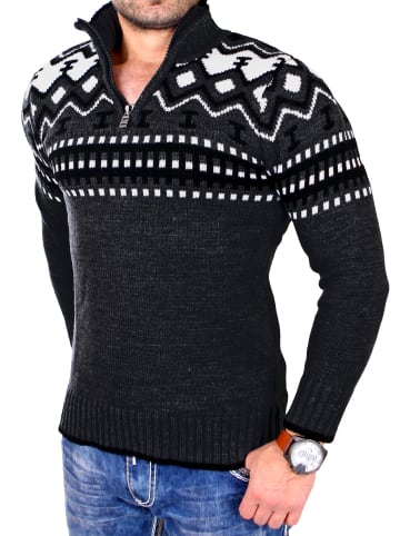 RESLAD Strickpullover Troyer Norweger in dunkegrau