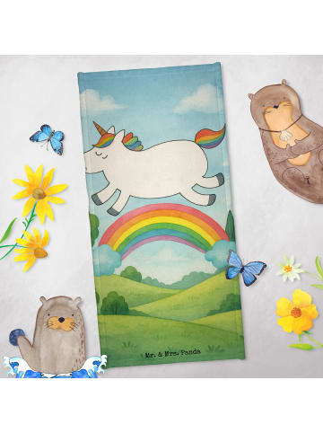Mr. & Mrs. Panda Handtuch Einhorn Regenbogen Design ohne Spruch in Weiß