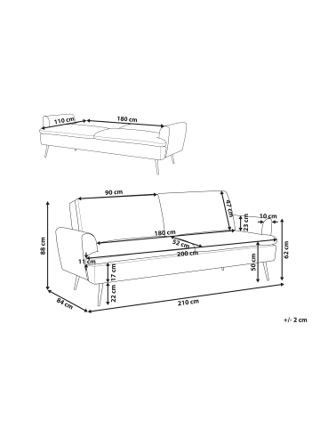 Beliani Schlafsofa VETTRE in Grün/Gold - (W) 210 x (H) 88 x (L) 84 cm