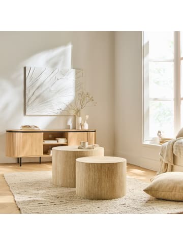 CALICOSY 2er-Set Couchtische MAIA in Travertin - (W) 58 x (H) 38 x (L) 58 cm