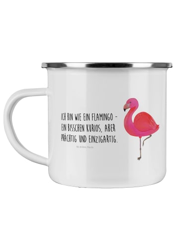 Mr. & Mrs. Panda Emaille Tasse Flamingo Classic mit Spruch in Weiß