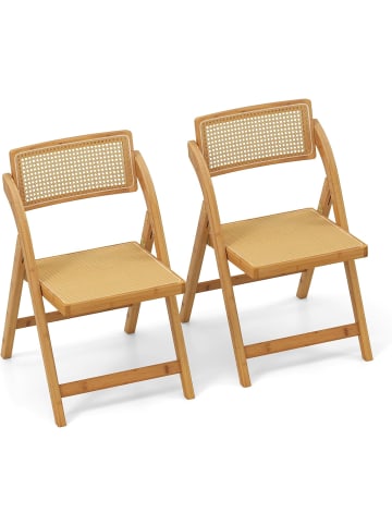 COSTWAY 2er Set Klappstühle im Boho-Stil in Hellbraun