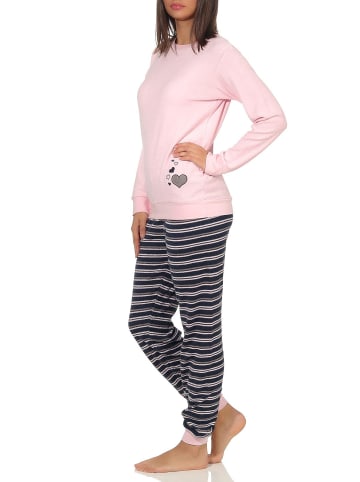 NORMANN Frottee Pyjama Schlafanzug Bündchen und Herz - 49913 in rosa