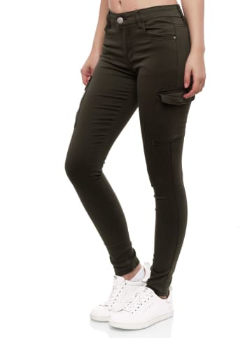 MiSS RJ Denim Cargo Jeans Hose Stretch Treggings Röhrenjeans in Grün