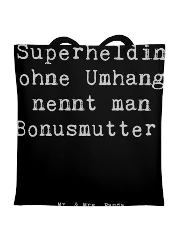 Mr. & Mrs. Panda Tragetasche Bonusmutter Superheld mit Spruch in Schwarz