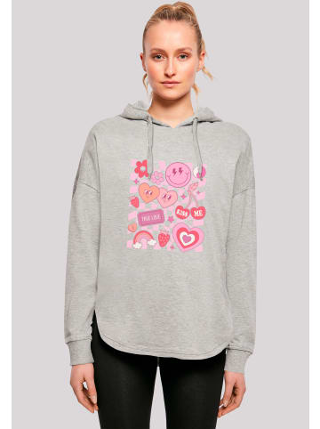 F4NT4STIC Oversized Hoodie Retro Valentinstag Herz Rainbow Fruits in grau